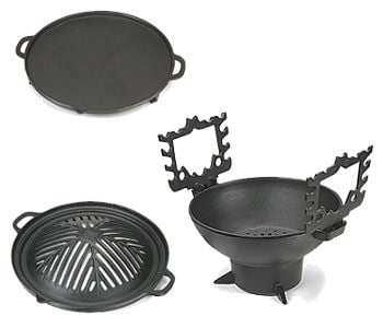 churrasqueira gengis khan, ferro fundido, 33 cm, fogareiro carvão, pedestal