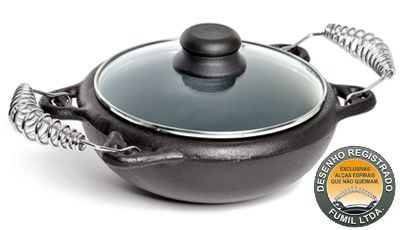 panela de moqueca de ferro fundido, moquequeira, panela de barro capixaba, 1,5 l, tampa de vidro
