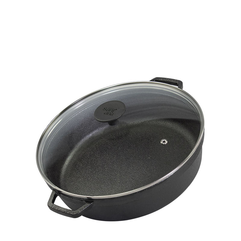 Risoteira De Ferro 28cm 3,9litros Com Tampa De Vidro Santana