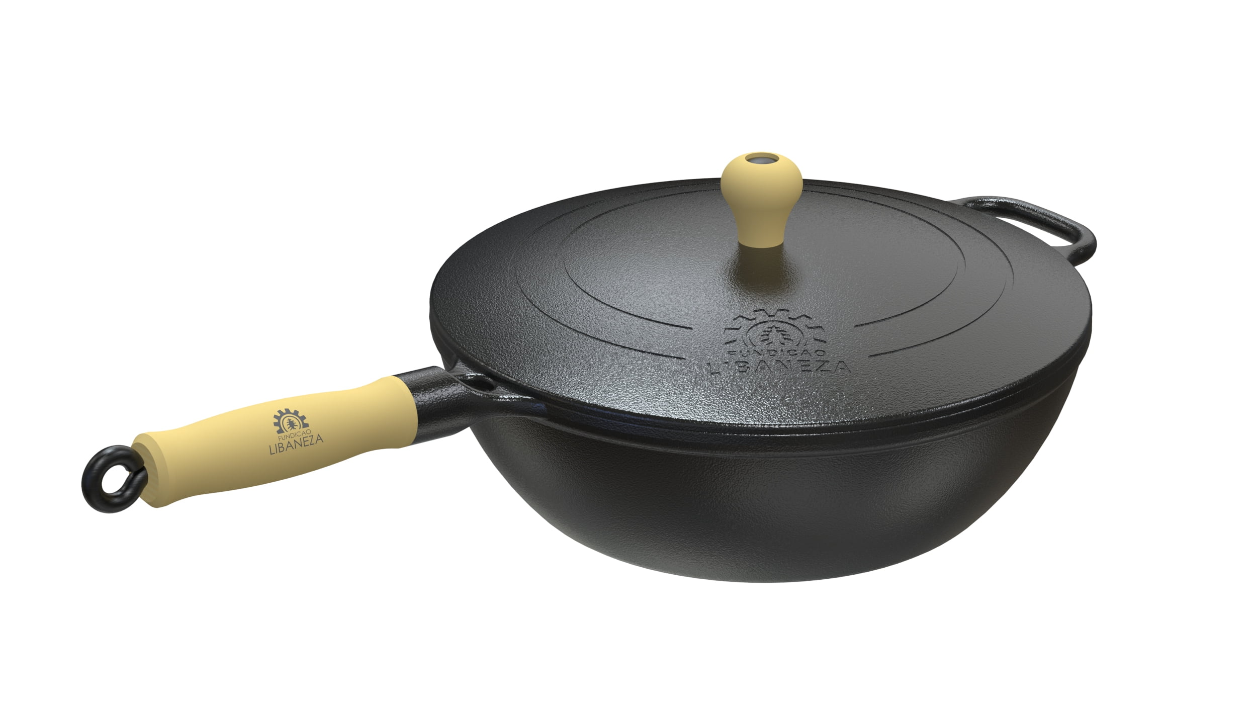 panela frigideira wok de ferro fundido, tacho chines com tampa de ferro 28 cm, frigideira conica Lib