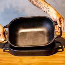 assadeira de ferro fundido com tampa de ferro para fornos a lenha, assadeira levain