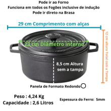 Caçarola alça de ferro tampa de ferro 2,6 litros cocotte 22cm