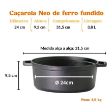panela de ferro fundido caçarola neo 24 cm para panificaçao panela para forno, santana