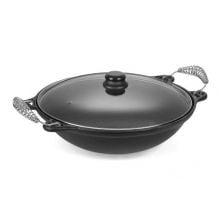 panela wok ferro fundido, panela wok, tacho de ferro, paella de ferro 6 l, tampa de vidro