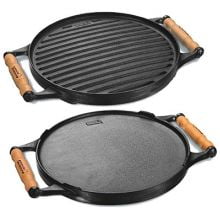 Chapa dupla face alça de madeira 30 cm diametro