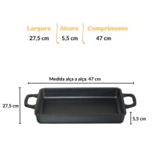 assadeira de ferro fundido retangular, travessa de ferro, tabuleiro para forno, bandeja santana 42x28