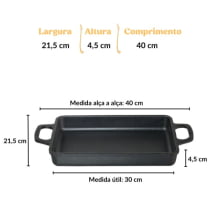 assadeira de ferro fundido retangular, travessa de ferro, tabuleiro para forno, bandeja santana 31x21,5