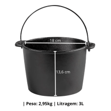 Caldeirão Reto 18 cm com Tampa de Ferro Santana