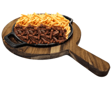 chapa de ferro fundido com suporte em madeira para porção de carne redonda, petisco 20 cm panela mineira