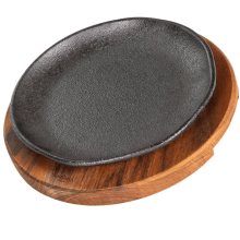 PRATO DE FERRO REDONDO 20CM COM SUPORTE DE MADEIRA SANTANA