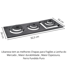 chapa de ferro fundido para fogão a lenha, fogão caipira, 03 furos retangular com bifeteira