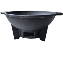 churrasqueira gengis khan, ferro fundido, 33 cm, fogareiro carvão, pedestal