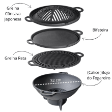 Churrasqueira Gengis Khan 4 peças  32 cm Completa