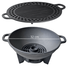 fogareiro ferro fundido, braseiro, lareira, gengis khan, grelha de ferro 32 cm, churrasqueira de ferro