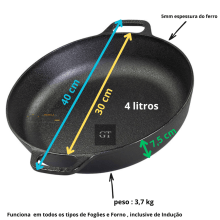 Frigideira Paella 30 cm 4 Litros Ferro Santana SEM TAMPA