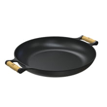 Paella Frigideira Ferro 40cm Alças De Madeira Tampa De Vidro