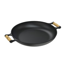 Paella Frigideira Ferro 40cm Alças De Madeira Tampa De Vidro