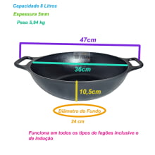 Panela Frigideira Wok Ferro Fundido 8 Litros 36cm Libaneza