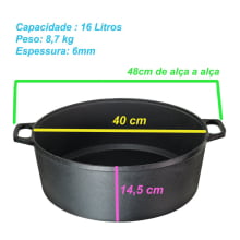 Caçarola Alça de Ferro 40cm 16 Litros Tampa de VIDRO  Santana