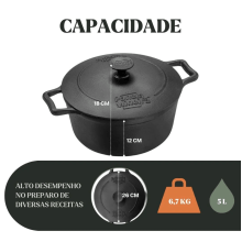 comprar panela de ferro fundido, caçarola, cacarola, 5 litros, panela mineira, fumil, alça ferro
