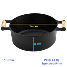 Caçarola Alça de Madeira Tampa de Ferro 1 litro 14cm FS