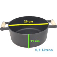 panela de ferro fundido caçarola com tampa de ferro 5,1  litros 26  cm de diametro santana