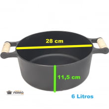 panela de ferro fundido caçarola com tampa de ferro 6,2  litros 28  cm de diametro santana