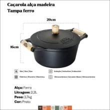 comprar panela de ferro fundido, caçarola, cacarola, 2,2 litros, panela mineira, fumil, alça madeira