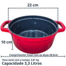 CAÇAROLA DE FERRO ESMALTADA VERMELHA 22cm 3,3 Litros LWG