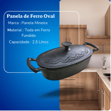 panela de ferro fundido, caçarola, cacarola, 2,5 litros, panela mineira,oval
