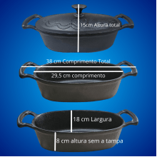 panela de ferro fundido, caçarola, cacarola, 2,5 litros, panela mineira,oval
