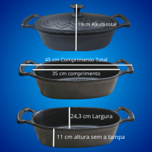 panela de ferro fundido, caçarola, cacarola, 5 litros, panela ,oval
