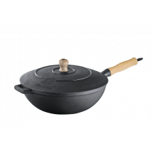 panela frigideira wok de ferro fundido, tacho chines com tampa de ferro 28 cm, frigideira conica Lib