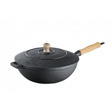 Panela Wok cabo de madeira 28 cm com tampa de ferro Lib