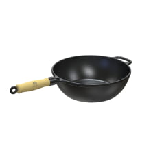 panela frigideira wok de ferro fundido, tacho chines com tampa de ferro 28 cm, frigideira conica Lib