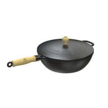 Panela Wok cabo de madeira 28 cm com tampa de ferro Lib